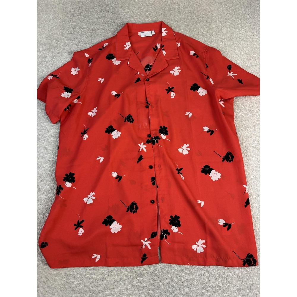 ASOS DESIGN Shirt Mens 3XL Red Floral Short Sleeve Button Up Camp Casual